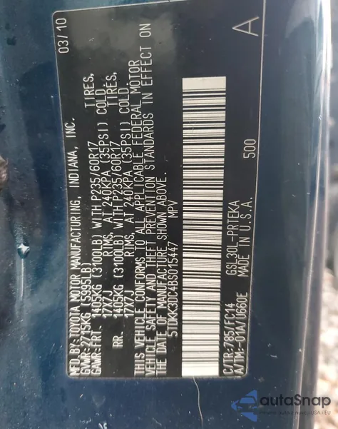 2011 Toyota Sienna Le z USA, uszkodzony, nr VIN 5TDKK3DC4BS015447